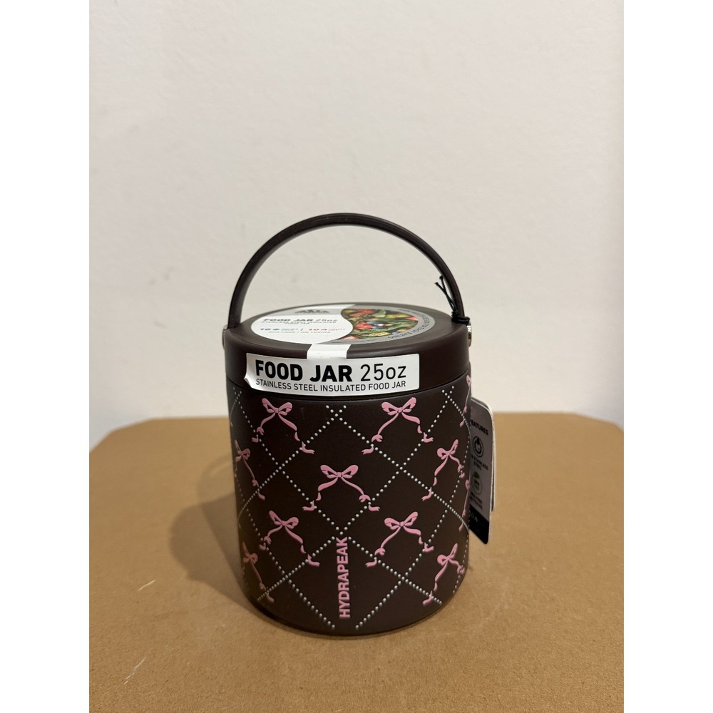 Hydrapeak Black Food Jar w/ Pink Bows 25oz Stainless Steel Insulated Hot Cold